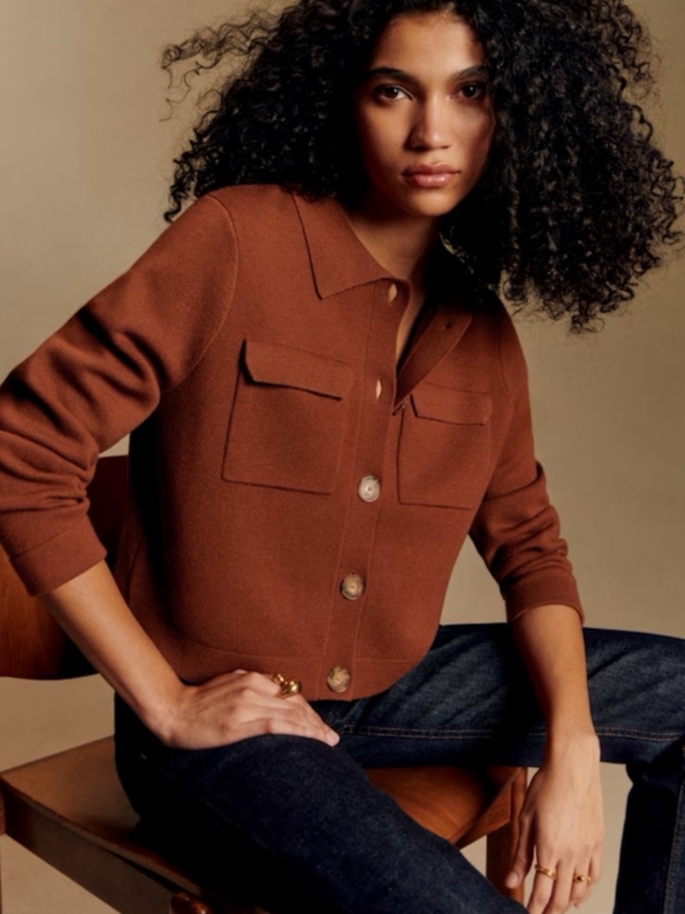 Sezane Betty Wool Cardigan in Hazelnut Size S